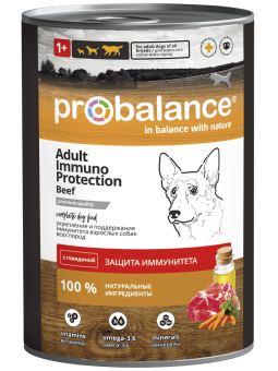 Консервированный корм для собак Probalance Immuno, защита иммунитета, с говядиной, 850г