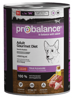 Консервированный корм для собак Probalance Gourmet Diet, с телятиной и кроликом, 850г х 12шт.