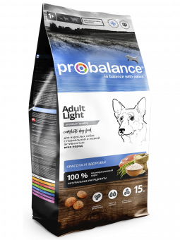 Сухой корм для собак Probalance Adult Light, контроль веса, с индейкой, 15кг