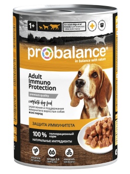 Консервированный корм для собак Probalance Immuno, защита иммунитета, с говядиной, 415г