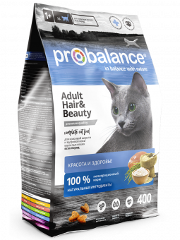 Сухой корм для кошек Probalance Hair&Beauty, красота шерсти и кожи, 400г