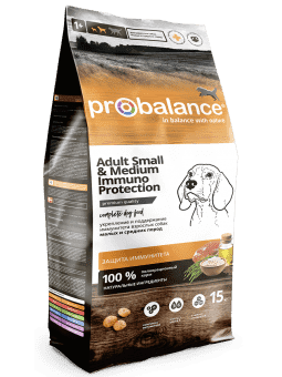Сухой корм для собак мелких и средних пород Probalance Immuno Small & Medium, защита иммунитета, 15кг