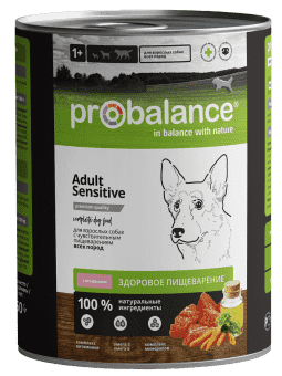 Консервированный корм для собак Probalance Sensitive, чувствительное пищеварение, 850г х 12шт.